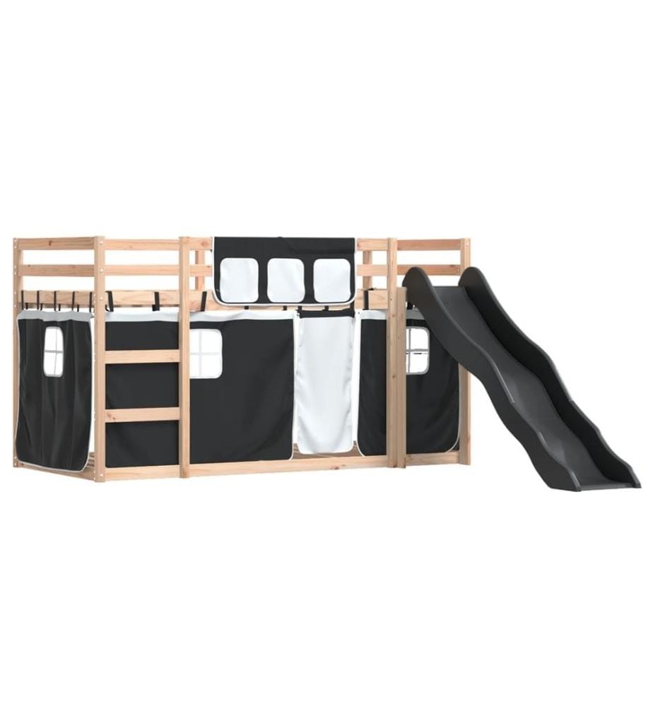 Etagenbett mit Rutsche und Gardinen Weiss und Schwarz 80x200 cm