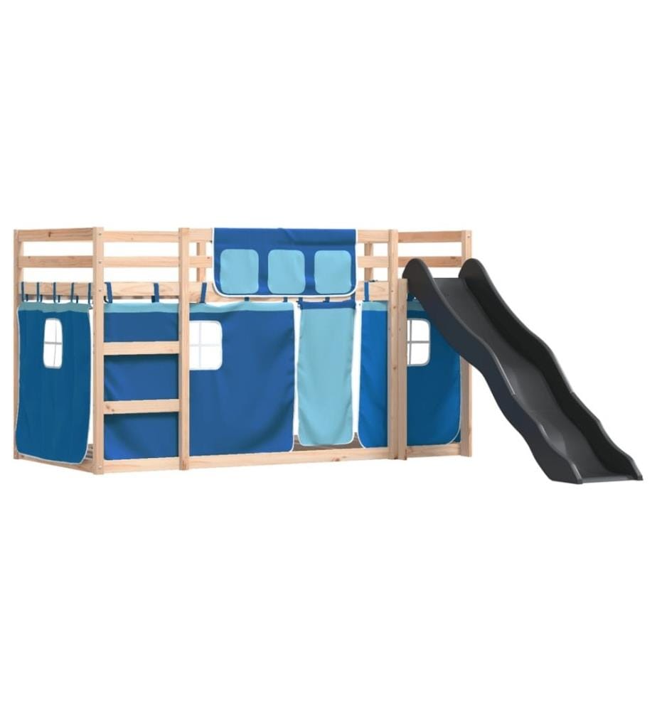 Etagenbett mit Rutsche und Gardinen Blau 80x200 cm