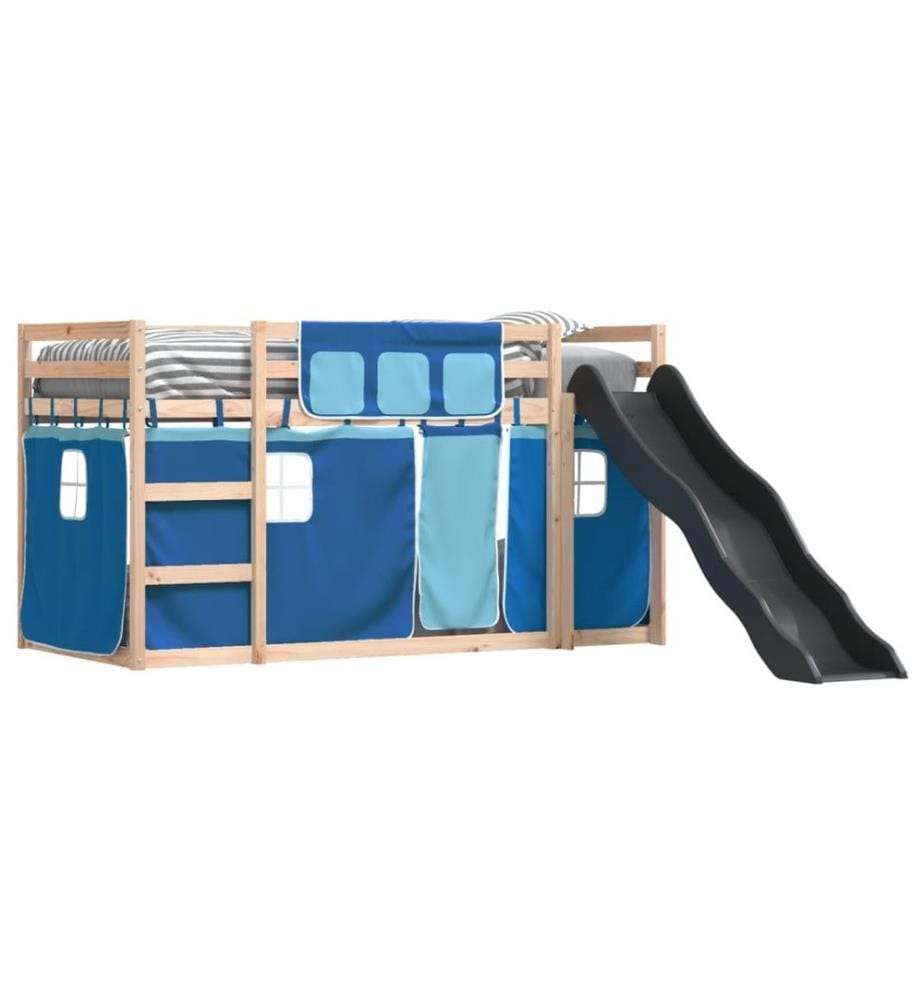 Etagenbett mit Rutsche und Gardinen Blau 80x200 cm