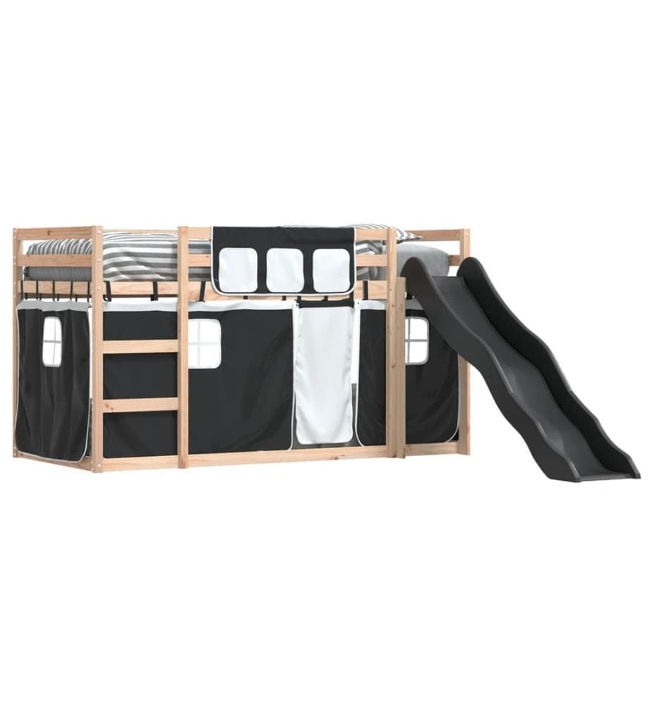 Etagenbett mit Rutsche und Gardinen Weiss und Schwarz 90x190 cm