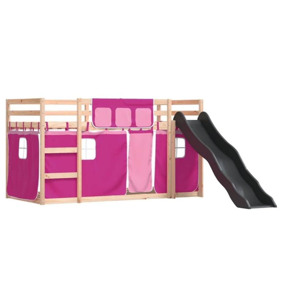 Etagenbett mit Rutsche und Gardinen Rosa 90x190 cm