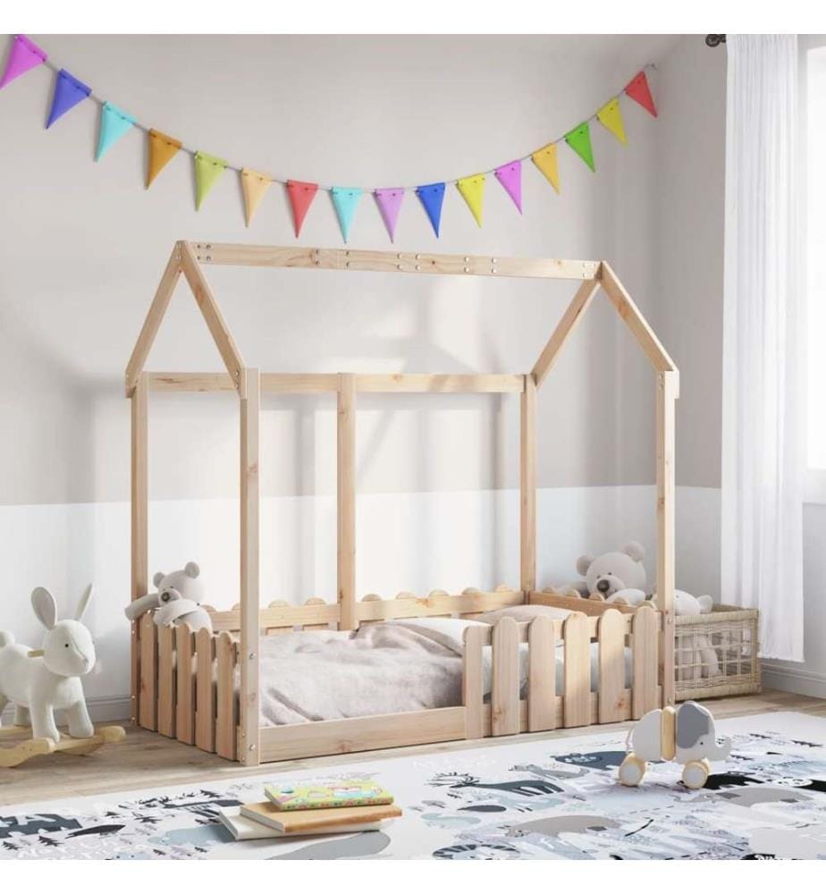 Cadre de lit d'enfants forme de maison 70x140cm bois pin massif