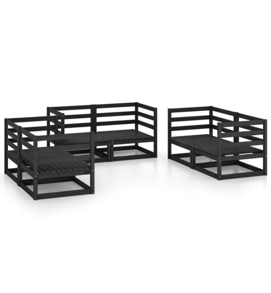 6-tlg. Garten-Lounge-Set Schwarz Massivholz Kiefer