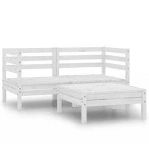 Salon de jardin 3 pcs Bois de pin massif Blanc