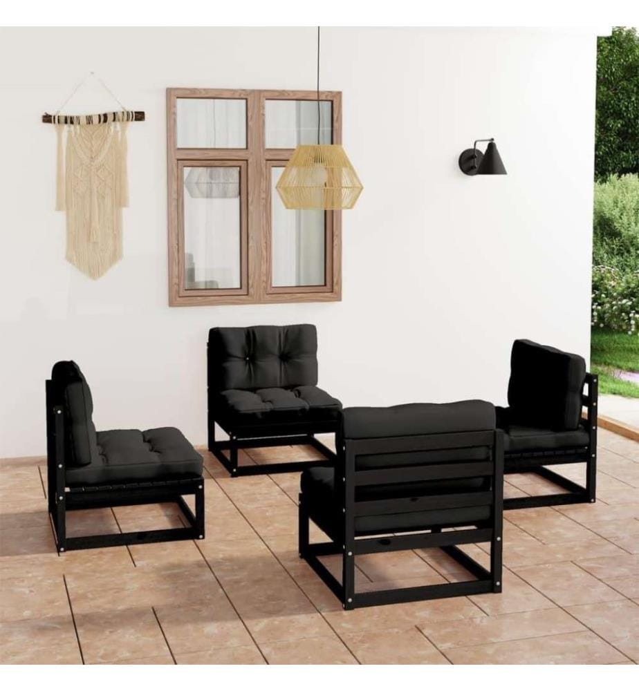 4-tlg. Garten-Lounge-Set mit Kissen Kiefer Massivholz