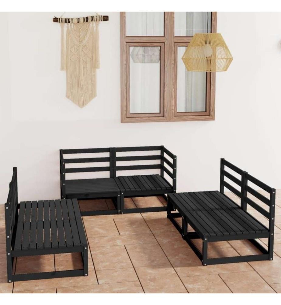 6-tlg. Garten-Lounge-Set Schwarz Massivholz Kiefer