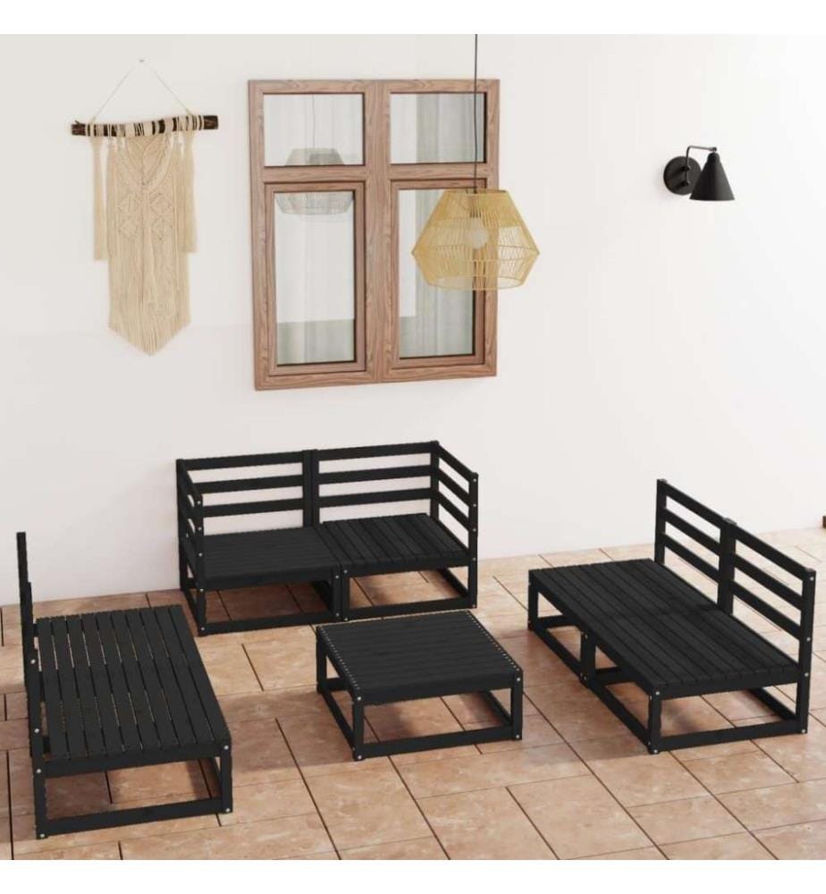 7-tlg. Garten-Lounge-Set Schwarz Massivholz Kiefer