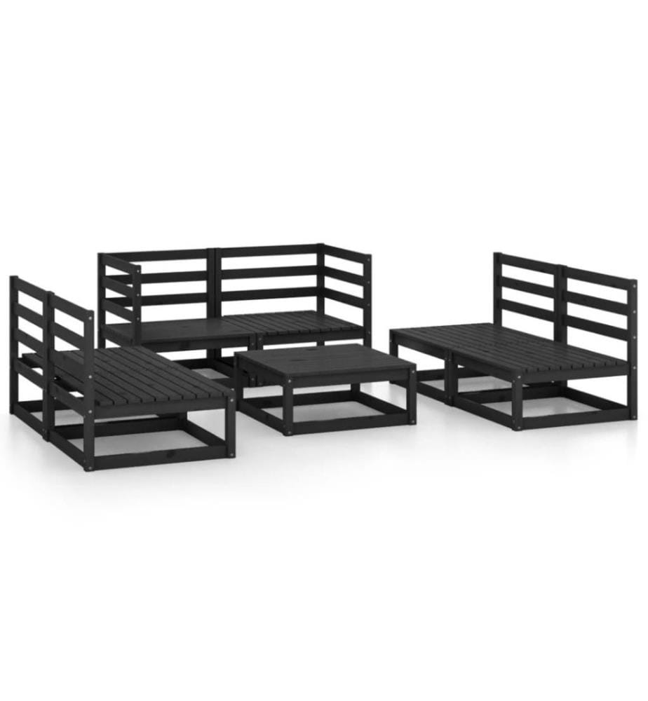 7-tlg. Garten-Lounge-Set Schwarz Massivholz Kiefer