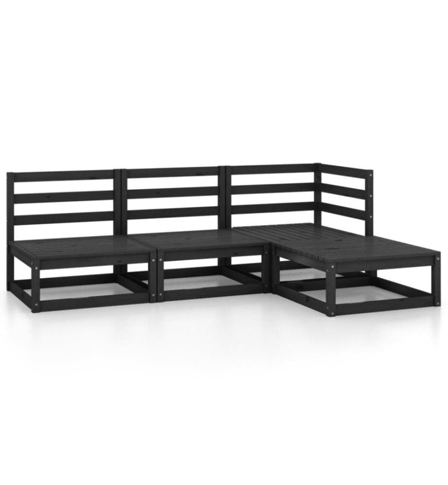 4-tlg. Garten-Lounge-Set Schwarz Massivholz Kiefer