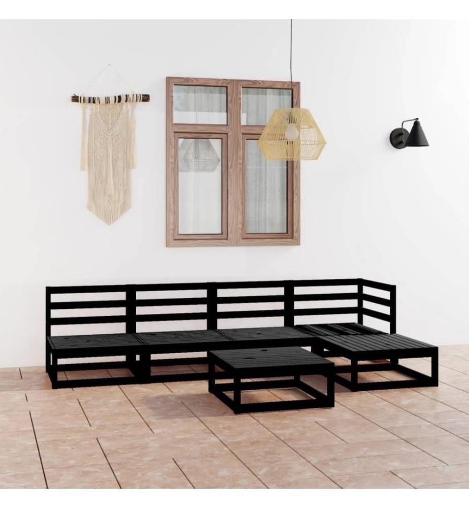 Salon de jardin 6 pcs Noir Bois de pin massif