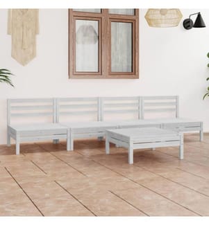 5-tlg. Garten-Lounge-Set Weiss Kiefer Massivholz