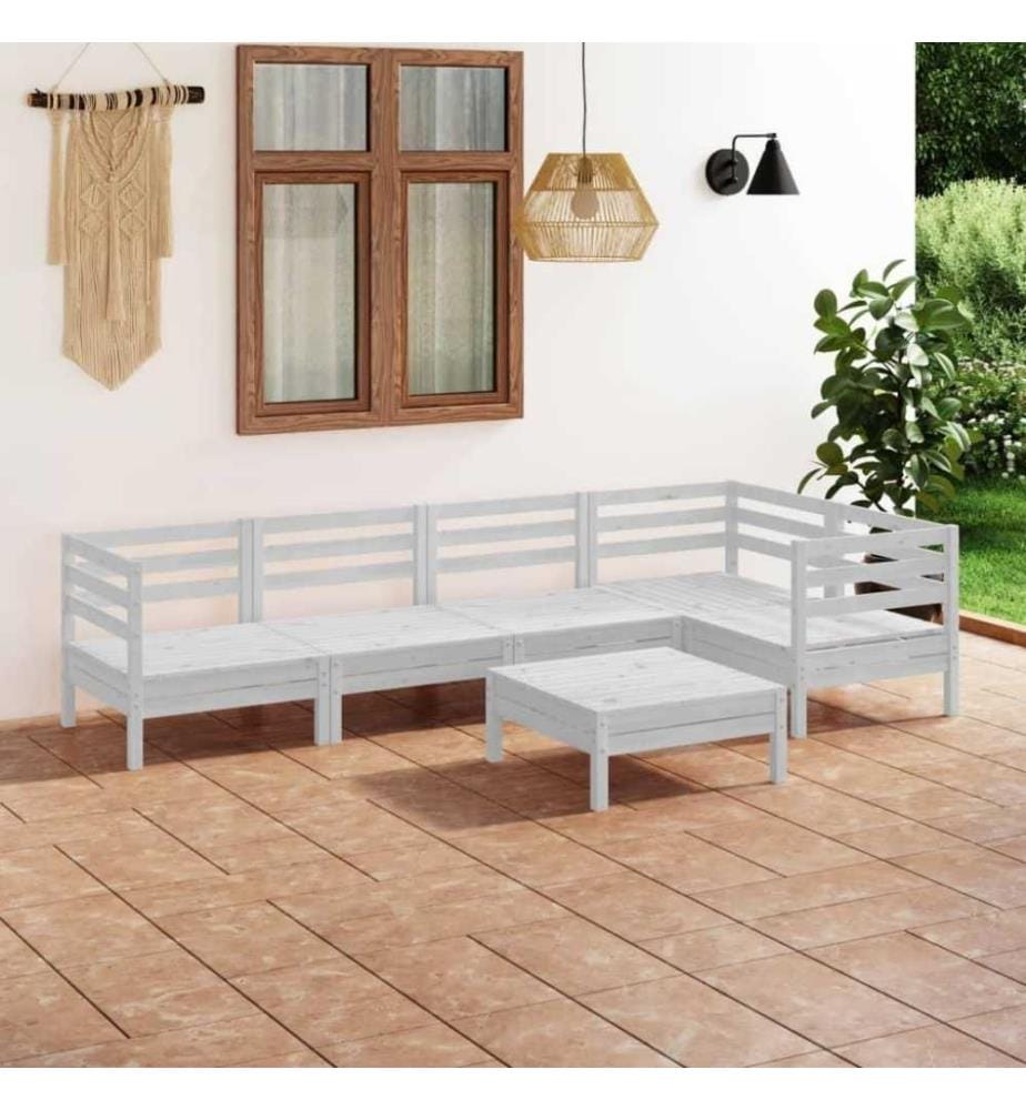 Salon de jardin 6 pcs Bois de pin massif Blanc