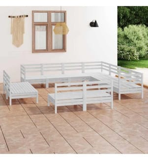 Salon de jardin 11 pcs Bois de pin massif Blanc