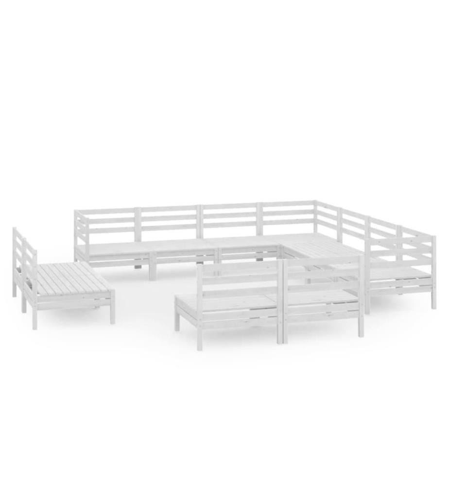 Salon de jardin 11 pcs Bois de pin massif Blanc