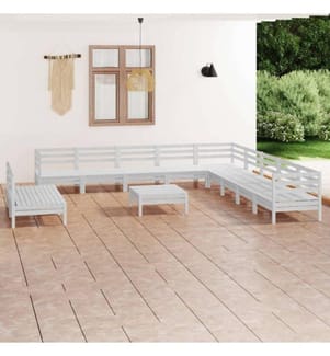 Salon de jardin 12 pcs Bois de pin massif Blanc