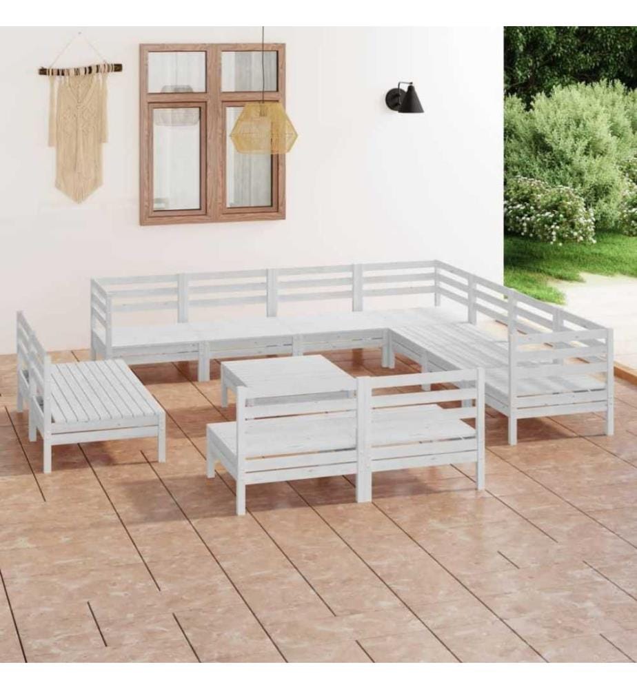 Salon de jardin 12 pcs Bois de pin massif Blanc