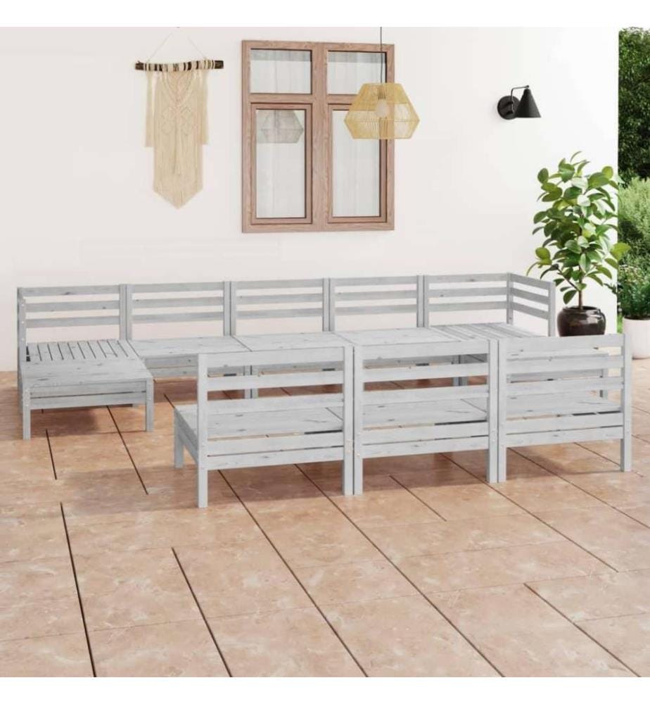 Salon de jardin 10 pcs Blanc Bois de pin massif