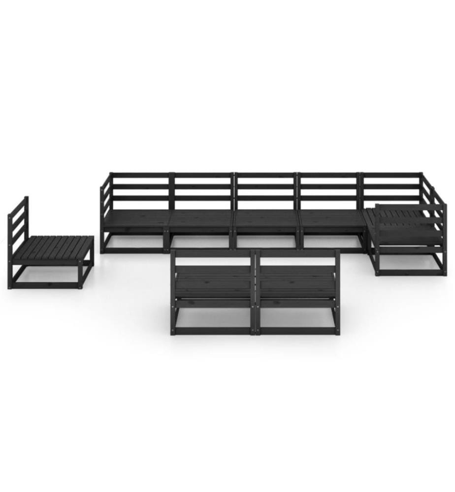9-tlg. Garten-Lounge-Set Schwarz Massivholz Kiefer