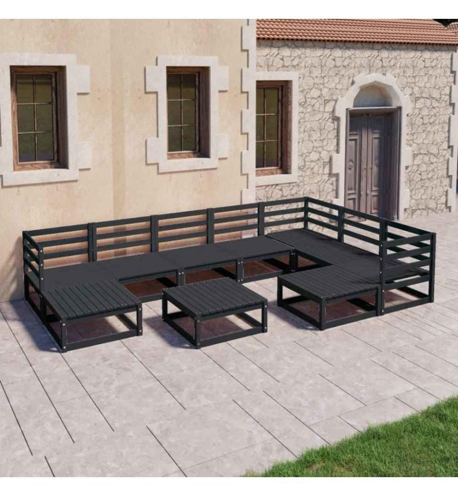 10-tlg. Garten-Lounge-Set Schwarz Massivholz Kiefer