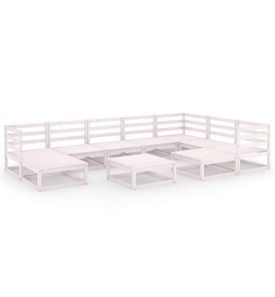 10-tlg. Garten-Lounge-Set Weiss Kiefer Massivholz