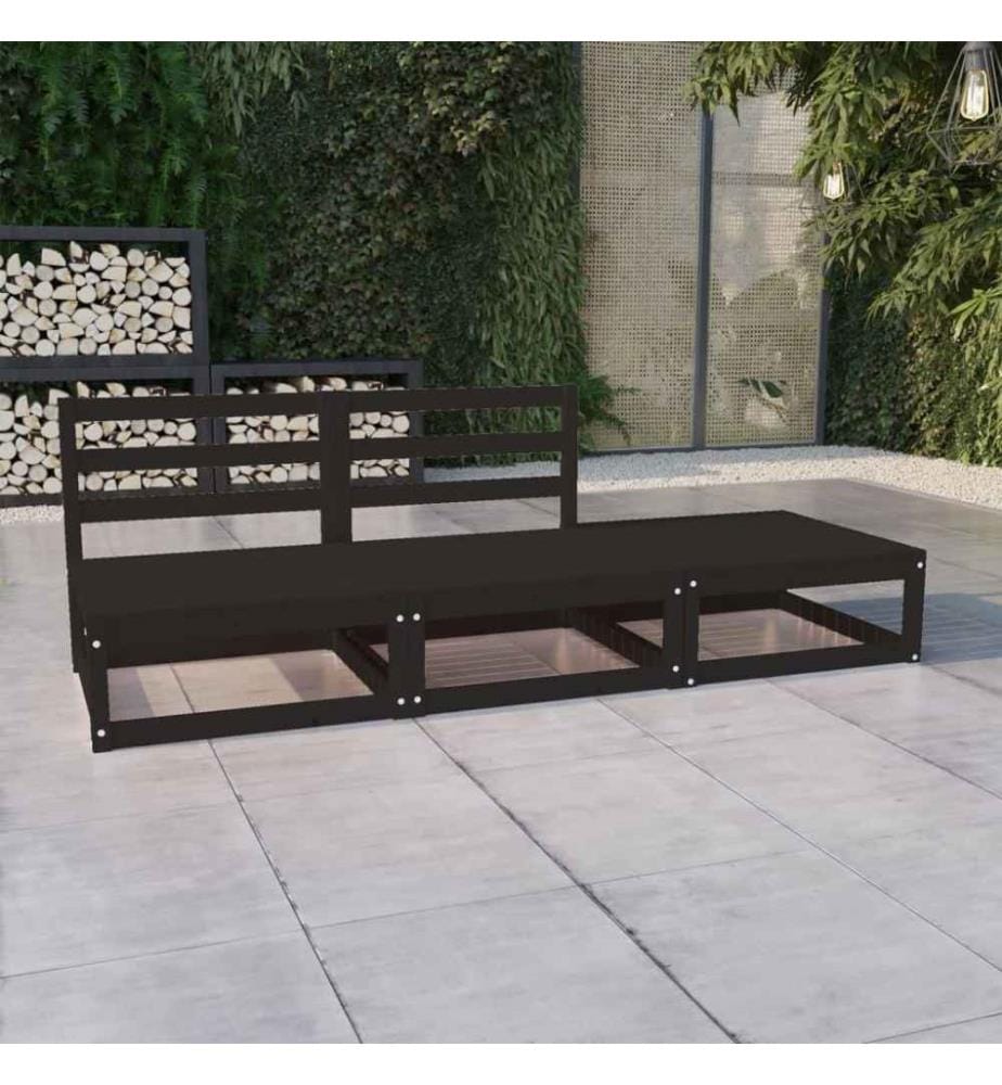 3-tlg. Garten-Lounge-Set Schwarz Massivholz Kiefer