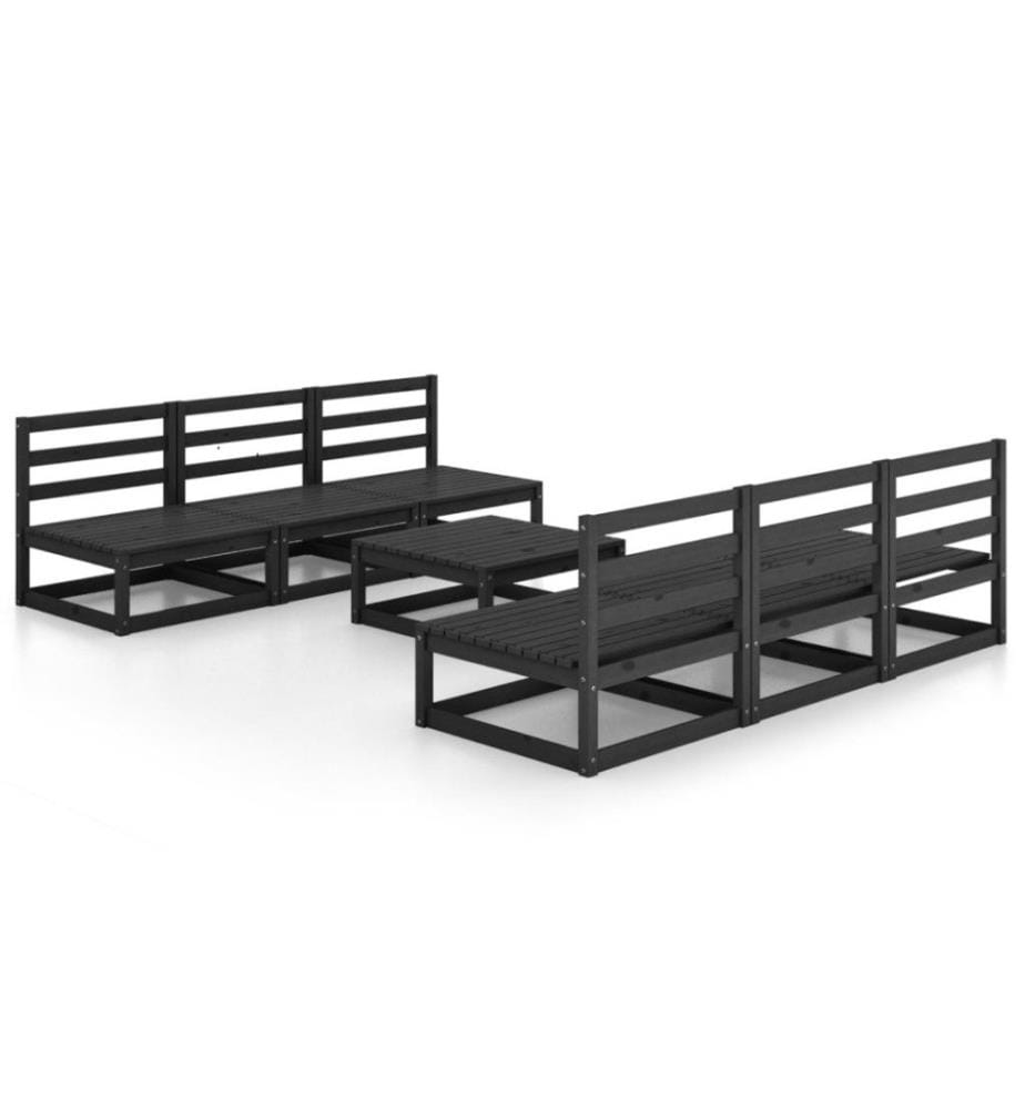 7-tlg. Garten-Lounge-Set Schwarz Massivholz Kiefer