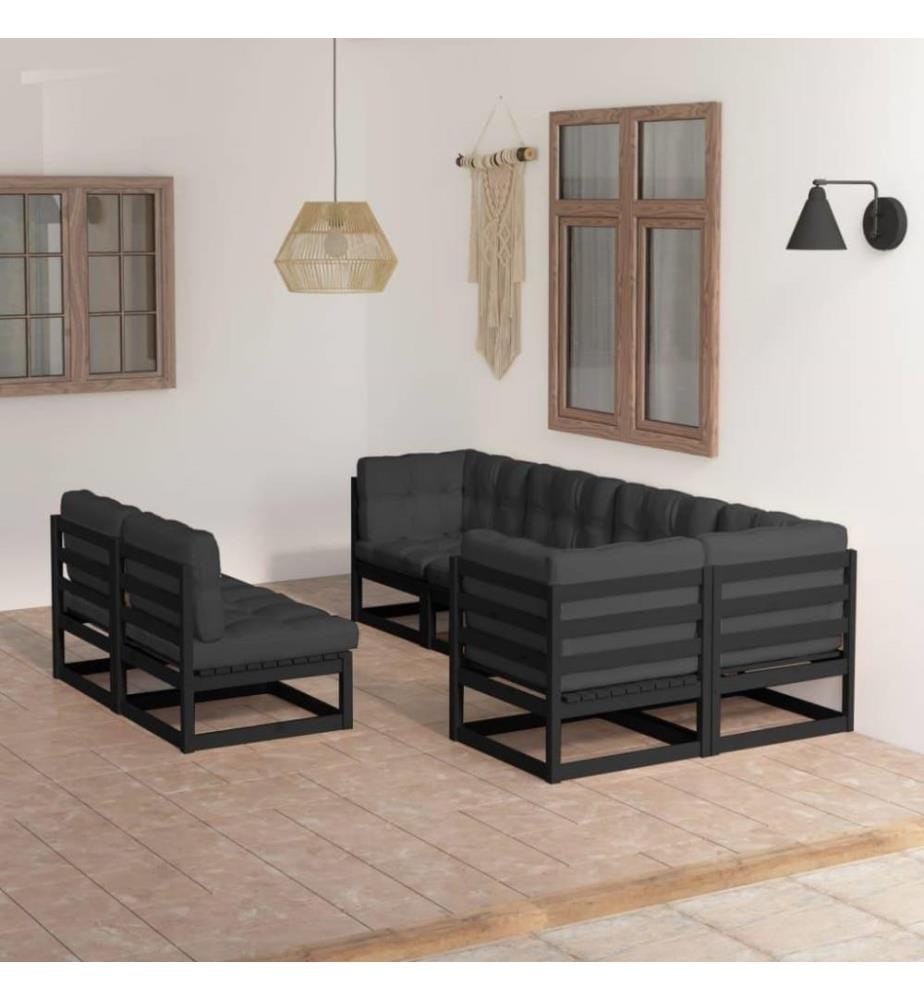 7-tlg. Garten-Lounge-Set mit Kissen Massivholz Kiefer