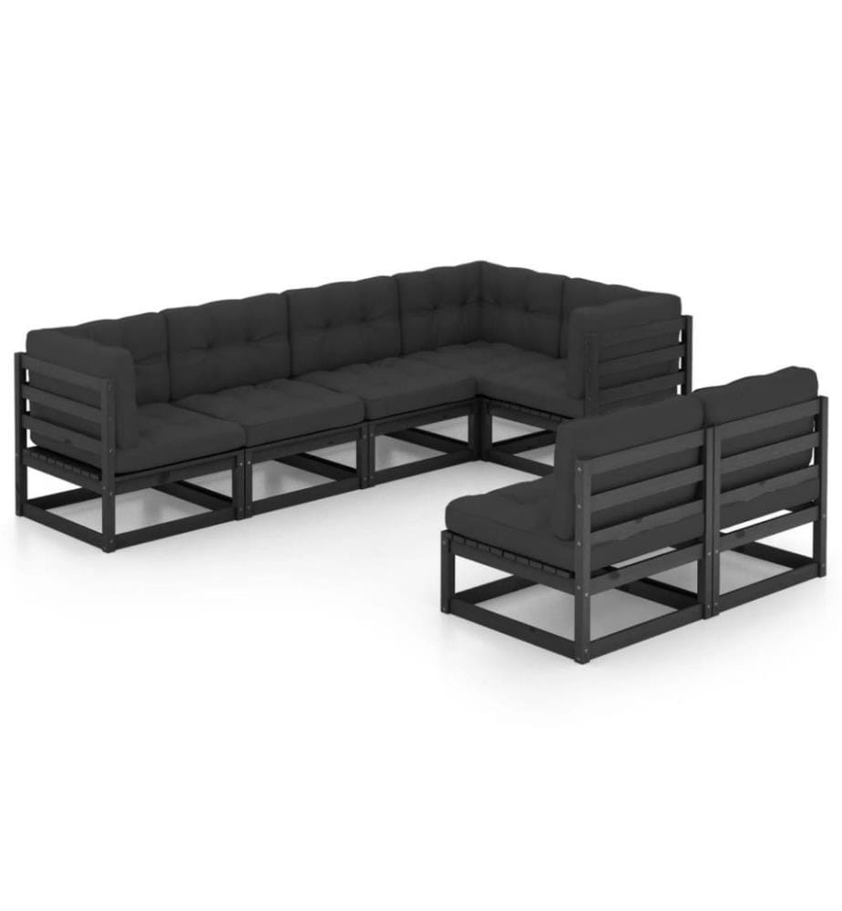 7-tlg. Garten-Lounge-Set mit Kissen Massivholz Kiefer