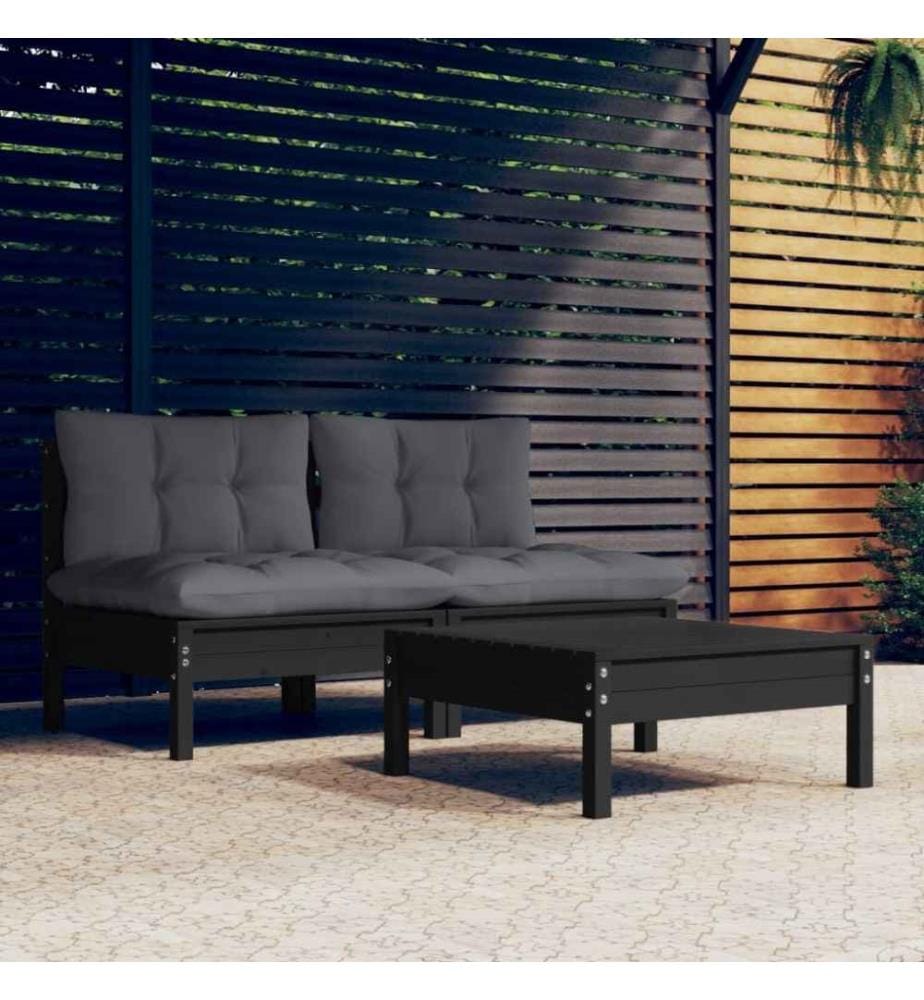 3-tlg. Garten-Lounge-Set mit Anthrazit Kissen Kiefernholz