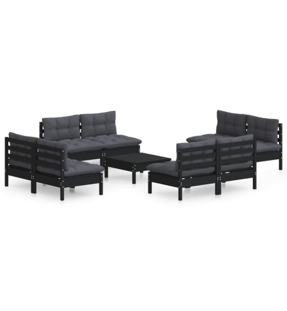 9-tlg. Garten-Lounge-Set mit Anthrazit Kissen Kiefernholz