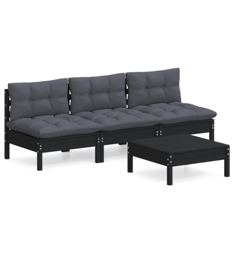 4-tlg. Garten-Lounge-Set mit Anthrazit Kissen Kiefernholz