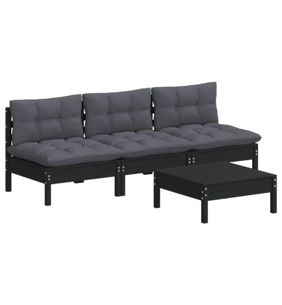 4-tlg. Garten-Lounge-Set mit Anthrazit Kissen Kiefernholz