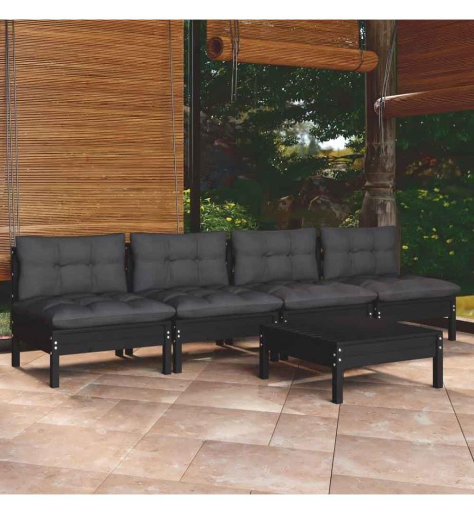 5-tlg. Garten-Lounge-Set mit Anthrazit Kissen Kiefernholz