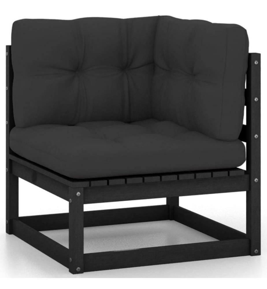 13-tlg. Garten-Lounge-Set mit Kissen Schwarz Kiefer Massivholz