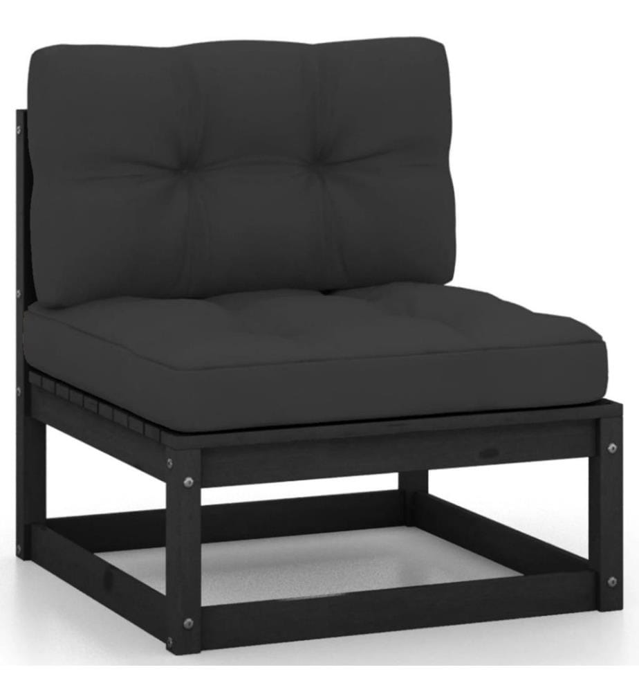 14-tlg. Garten-Lounge-Set mit Kissen Schwarz Kiefer Massivholz