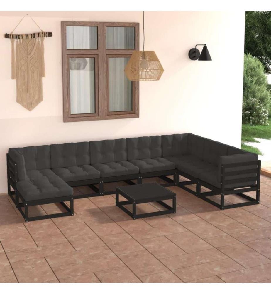9-tlg. Garten-Lounge-Set mit Kissen Kiefer Massivholz