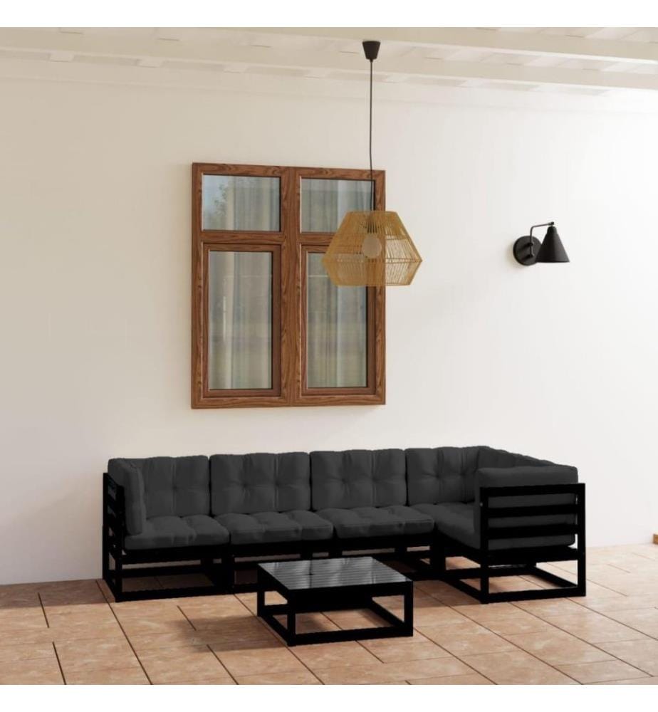 6-tlg. Garten-Lounge-Set mit Kissen Kiefer Massivholz