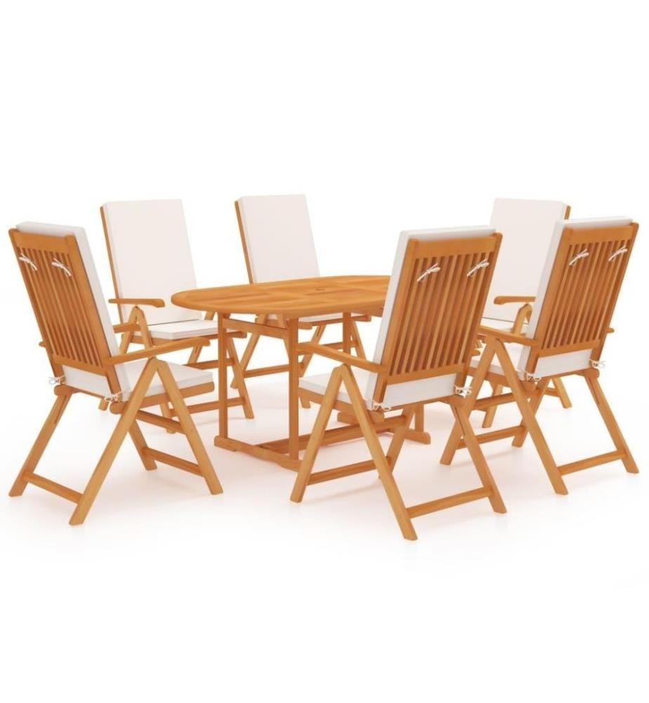Salon de jardin 7 pcs avec coussins Bois de teck massif