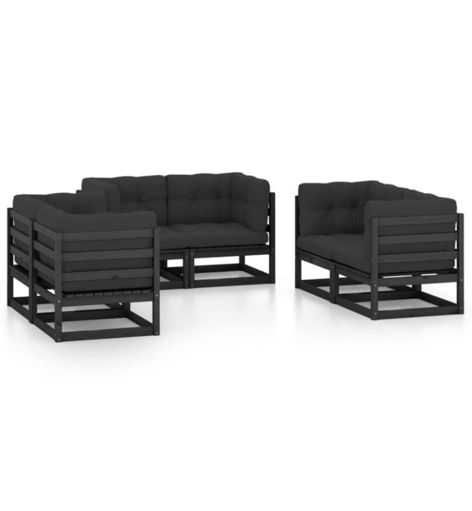 Salon de jardin 6 pcs avec coussins Bois de pin massif