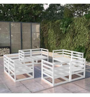 8-tlg. Garten-Lounge-Set Weiss Kiefer Massivholz