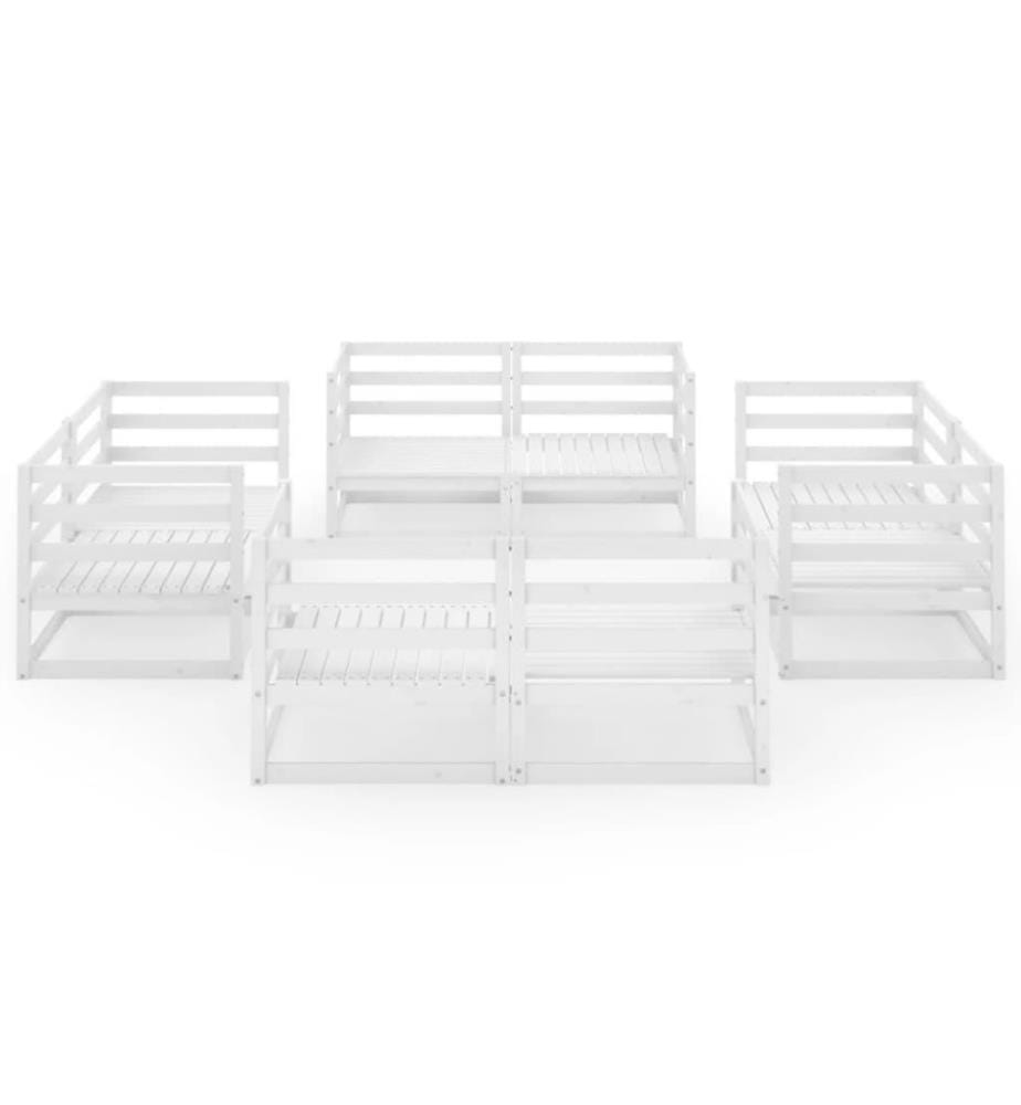 Salon de jardin 8 pcs Blanc Bois de pin massif