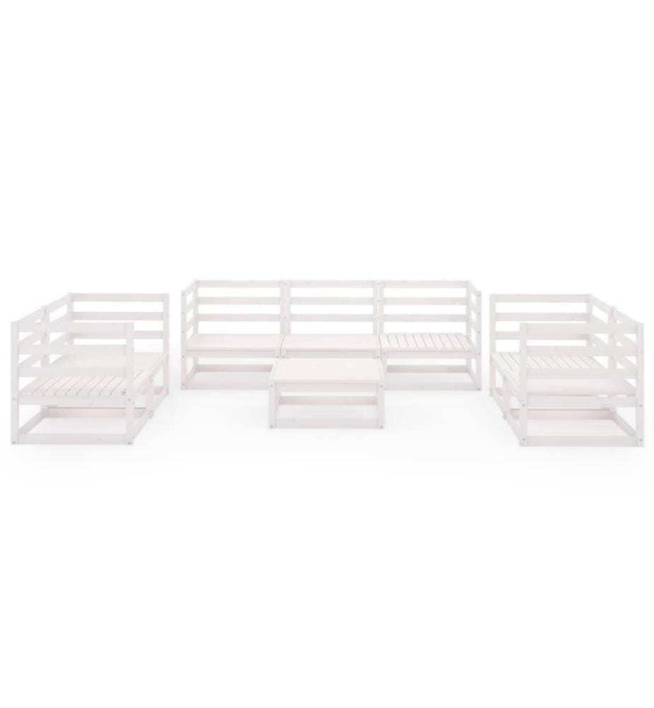 Salon de jardin 8 pcs Blanc Bois de pin massif