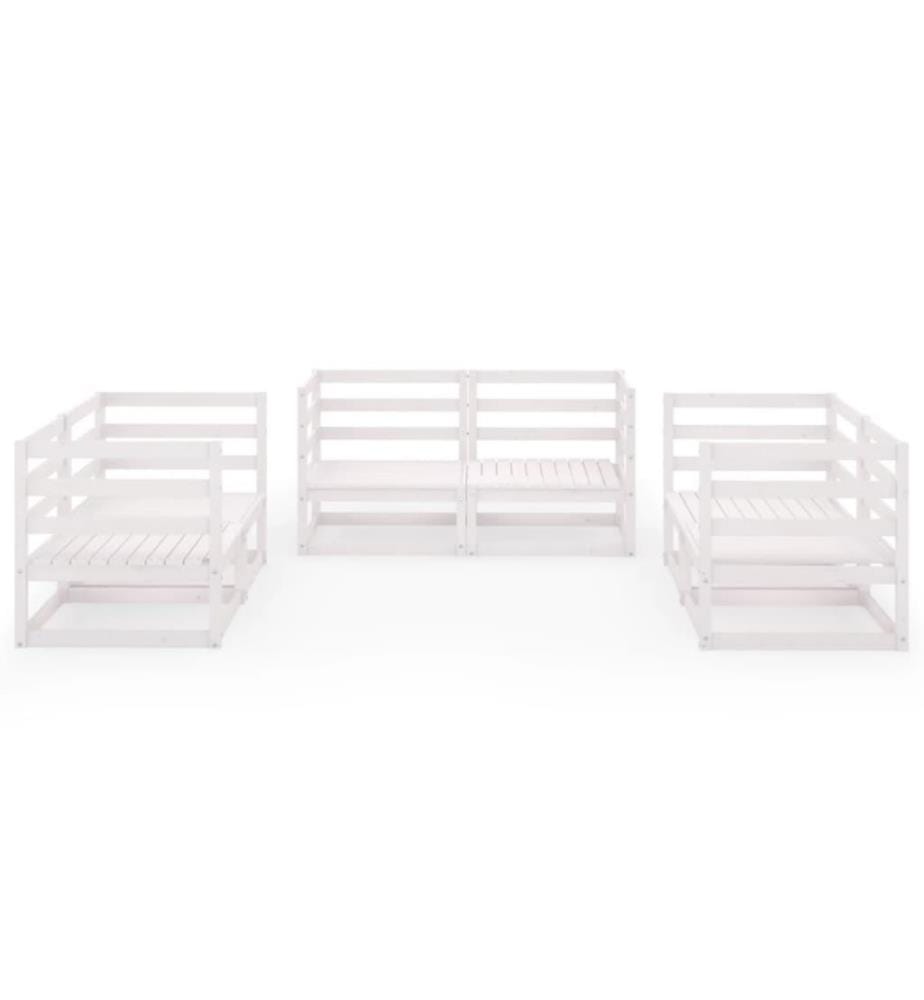 Salon de jardin 6 pcs Blanc Bois de pin massif