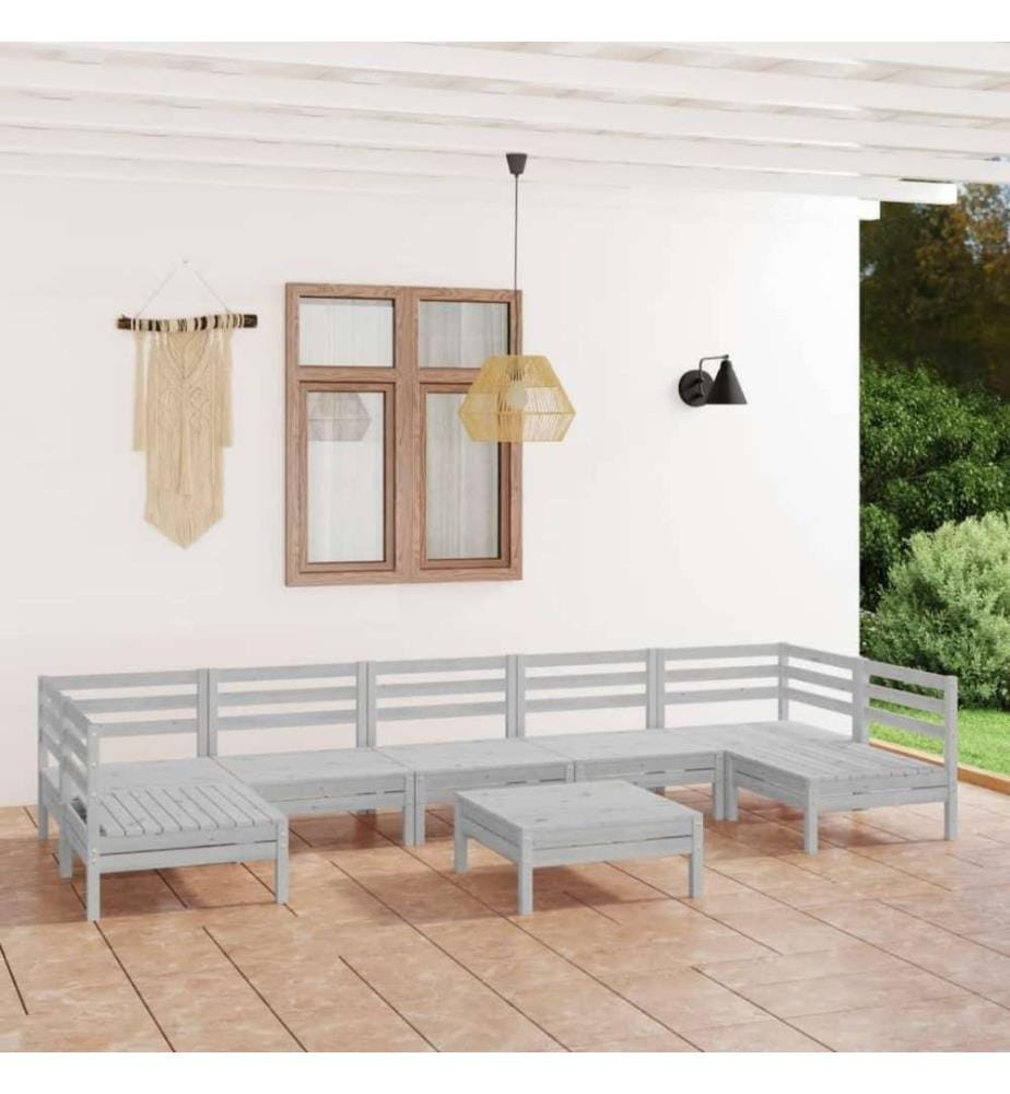 Salon de jardin 8 pcs Blanc Bois de pin massif