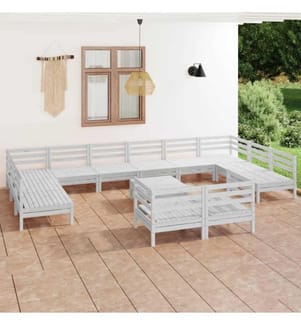 Salon de jardin 13 pcs Blanc Bois de pin massif