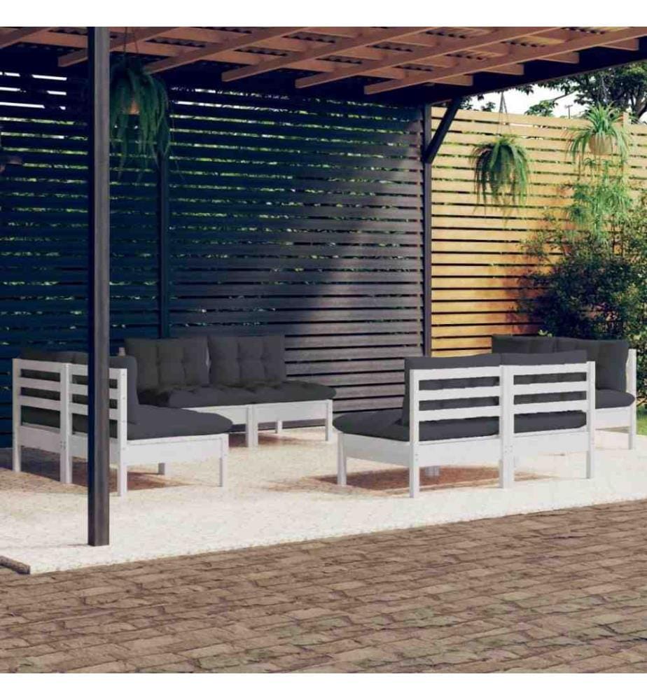 8-tlg. Garten-Lounge-Set mit Anthrazit Kissen Kiefernholz