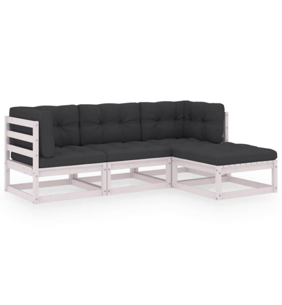 Salon de jardin 4 pcs avec coussins Bois de pin massif
