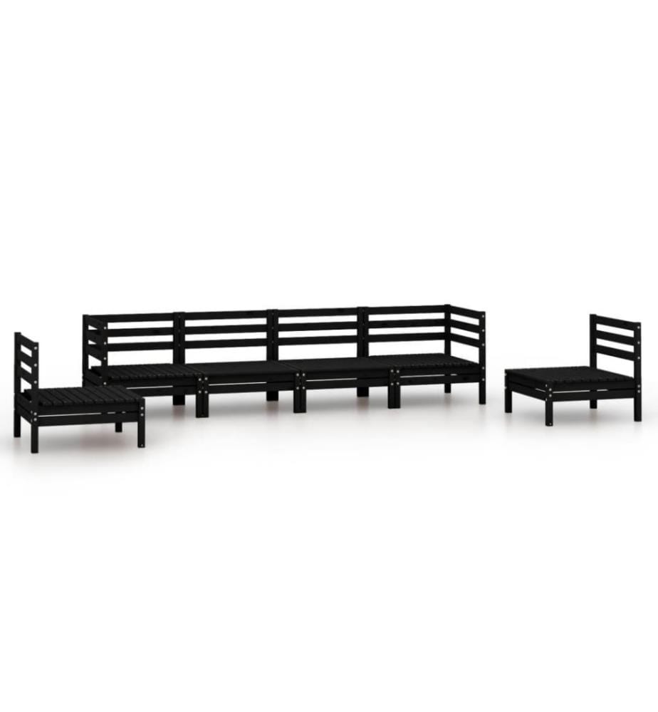 6-tlg. Garten-Lounge-Set Schwarz Massivholz Kiefer