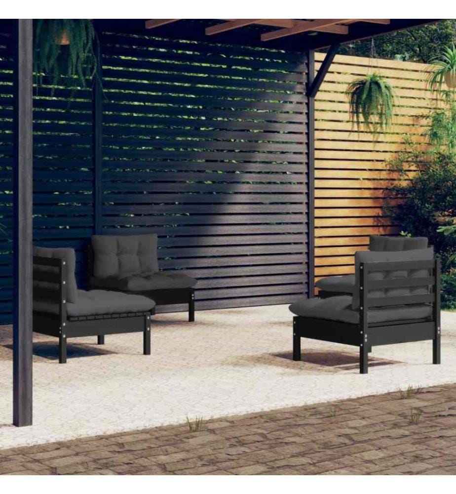 4-tlg. Garten-Lounge-Set mit Anthrazit Kissen Kiefernholz