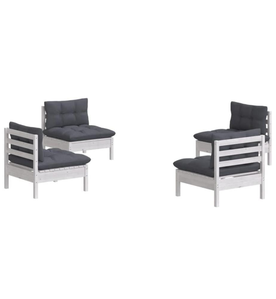 4-tlg. Garten-Lounge-Set mit Anthrazit Kissen Kiefernholz